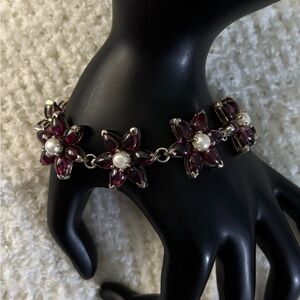 Vintage Doug Paulus Rhodolite & Pearl Sterling Silver Bracelet
